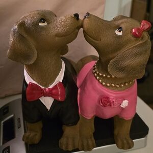 Elegant Dog Couple Figurine with Pink and Black Attire